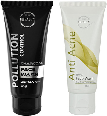 

Ubeauty Combo of Pollution Control Charcoal & Anti Acne with tea Tree Face Wash(160 g)