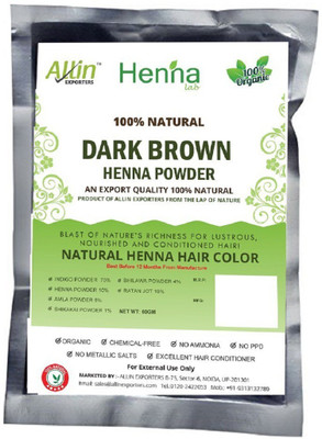 

Allin Exporters Dark Brown Henna Hair Color – 100% Organic and Chemical Free Henna for Hair Color Hair Care - ( 240 Gram = 4 Packet)(240 g)