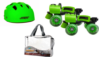 

Jaspo Players Dual Green Senior Skates Combo (skates+helmet+bag)suitable for age 6 to 14 years Skating Kit