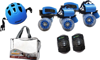 Jaspo Players Eco Blue Senior Skates Combo (skates+helmet+knee+bag)suitable for age 6 to 14 years Skating Kit
