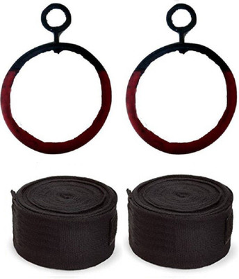 

FACTO POWER Online Series Hanging Roman Ring(12 mm)Pushup Bar, Pair of Black Color Hand Wraps Gym & Fitness Kit