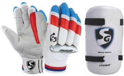 

SG Combo of two, one pair of 'OPtipro' batting gloves and one 'litevate' Thigh pad (Men's) (Color On Availability) Cricket Kit