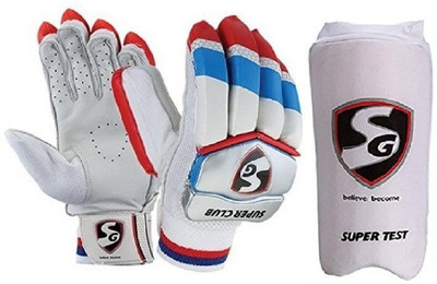 

SG Combo of two, one pair of 'Super Club' batting gloves (Men's Right handed) and one 'Super Test' Elbow Guard (Men's) Cricket Kit