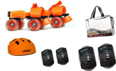 

Jaspo Players Intact Orange Senior Skates Combo (skates+helmet+knee+elbow+bag)suitable for age 6 to 14 years Skating Kit