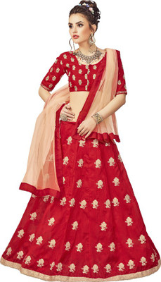 Aryan Fashion Store Embroidered Semi Stitched Lehenga Choli(Red)