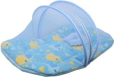 Momsyard Nylon Infants Blue Elephant Printed Velvet New Born Baby Tent- Yellow Mosquito Net(Blue)
