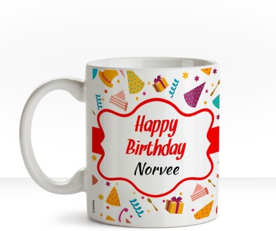 

Huppme Happy Birthday Norvee name coffee mug Ceramic Mug(350 ml), Multicolor