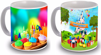 

New Star Light India Happy Birthday Printed Design Multicolor Birthdays Ceramic Mug(350 ml, Pack of 2)