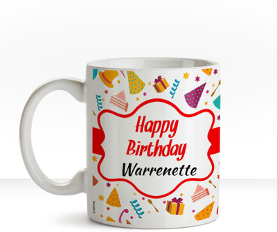 

Huppme Happy Birthday Warrenette name coffee mug Ceramic Mug(350 ml), Multicolor