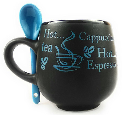 

JIVIANA CAPPUCINNO COFFEE MUG BLACK N BLUE Ceramic Mug(350 ml), Black;blue