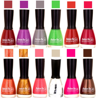 

Fashion Bar Candy different Disco Shades Nail polish combo 1279 Multicolor(Pack of 12)