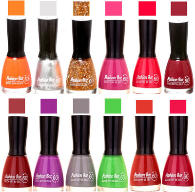 

Fashion Bar Candy different Disco Shades Nail polish combo 1245 Multicolor(Pack of 12)