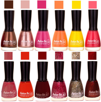 

Fashion Bar Candy different Disco Shades Nail polish combo 1256 Multicolor(Pack of 12)