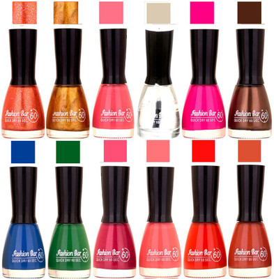 Fashion Bar Glitter Orange,Golden,Pink,Transperent,Rani,Dark Brown,Blue,Green,Pink,Neon Pink,Red,Brown Nail polish Glitter Orange,Golden,Pink,Transperent,Rani,Dark Brown,Blue,Green,Pink,Neon Pink,Red,Brown(Pack of 12)