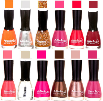 

Fashion Bar Orange,Silver,Golden Jari,Purple,Redish Pink,Mauvish Purple,Pink,Transperent,Rani,Brown,Pearl Pink,Purple Nail polish Orange,Silver,Golden Jari,Purple,Redish Pink,Mauvish Purple,Pink,Transperent,Rani,Brown,Pearl Pink,Purple(Pack of 12)