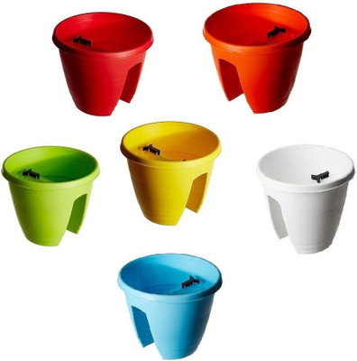 

Truphe Railing Pots, Railing Planters In Bright Multi Colors (Set Of 6) Plant Container Set(Plastic)