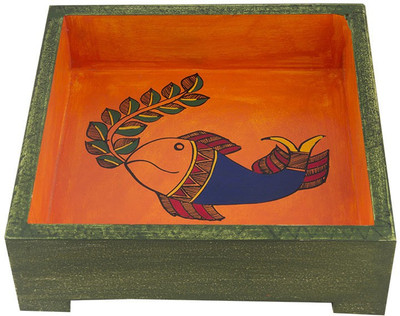 

Indikala Square Ethnic with Fish Figures ( 7 Inch ) Tray
