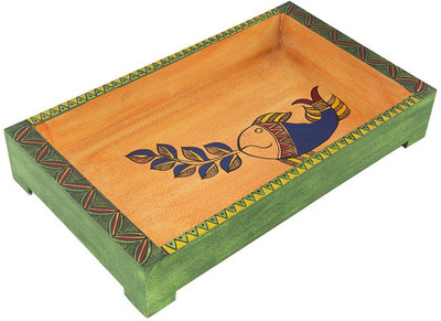 

NG Art Ventura Decorative Designer Wooden Rectangular Ethnic Tray with Fish Figures for Serving Snacks/Tea/Coffee, Kitchen Tray