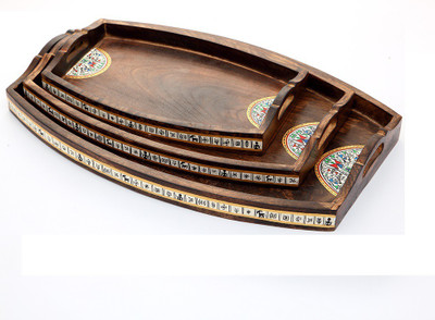 

NG Art Ventura Decorative Designer Wooden Madhubani Painting Trays for Serving Snacks/Tea/Coffee, Kitchen, (Small/Medium/Big), Set of 3 Trays (Brown) Tray Set(Pack of 3)