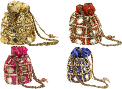 

Apro Shagun, Wedding Gift Ethnic silk mirror beautiful Pouch Potlis combo pack (Set Of 4) (Multicolor) ( Pink potli ) ( Golden potli ) ( Red potli ) ( Blue potli ) Potli(Gold, Pink, Blue, Pink, Multicolor), Blue;gold;multicolor;pink
