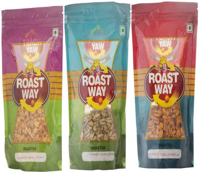 

Roast Way Peanut Chilli Garlic & Peanut Hing Jeera & Peanut Nimbu Podina Roasted Namkeen(600 g, Pack of 3)