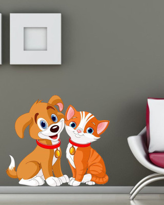 RNG 52 cm FUNNY CAT & DOG Self Adhesive Sticker(Pack of 1)