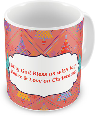 

Indigifts May God Bless Us with Joy, Peace & Love Christmas. Quote Ceramic Mug(330 ml), Pink