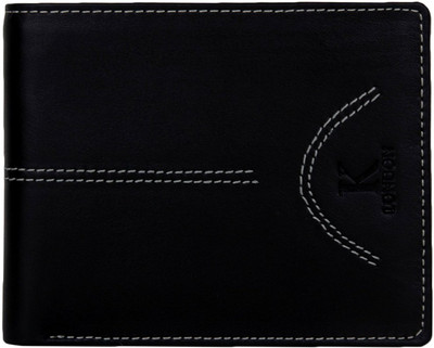 K London Men Black Genuine Leather, Fabric Wallet(4 Card Slots)