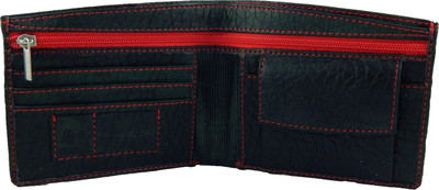 Orbit Men Black, Red Genuine Leather, Fabric Wallet(3 Card Slots)