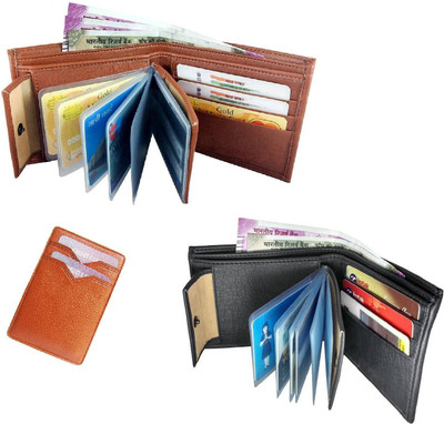 

Poland Boys Tan Artificial Leather Wallet(10 Card Slots), Tan & black wallet + cardholder