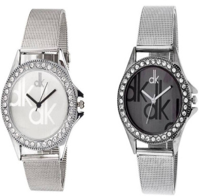 

Miss Perfect dk crystals studded on bazel white and black dial Watch - For Girls Watch - For Women