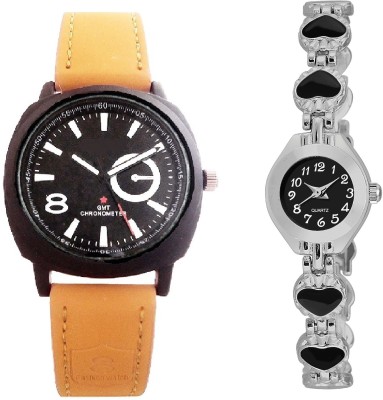 COSMIC LIGHT BROWN SPORTS BELT BOYS WATCH WITH TS TINY BLACK HEARTS DIVA GLEAM GLORIOUS LADIES BRACELET Watch  - For Couple   Watches  (COSMIC)