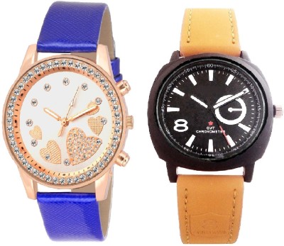 COSMIC LIGHT BROWN SPORTS BELT BOYS WATCH WITH QUEEN OF HEARTSSOOMS SL-0068 BLUE STRAP SUPER BEAUTIFUL LADIES PARTY WEAR Watch  - For Couple   Watches  (COSMIC)