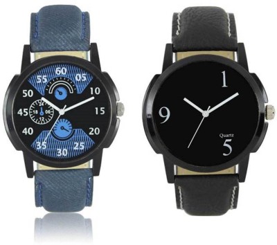 FASHION POOL MENS MOST STYLISH STUNNING FULL ROUND DIAL WITH MULTI COLOR BLACK & BLUE COLOR DIAL WITH JET BLACK VINTAGE DIAL GRAPHICS WATCH COMBO WITH PERFECT COLOR COMBO OF BLUE & BLACK LEATHER BELT FOR PROFESSIONAL & CASUAL WEAR WATCH FOR FESTIVAL Watch  - For Boys   Watches  (FASHION POOL)
