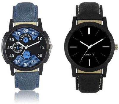 FASHION POOL MENS STUNNING BIG SIZE ANALOG ROUND DIAL BLUE & BLACK MULTI COLOR DIAL WATCH WITH FULL BLACK PLAIN DIAL WATCH COMBO WITH BLUE & BLACK COLOR LEATHER BELT WATCH FOR PROFESSIONAL & PARTY WEAR WATCH FOR FESTIVAL COLLCETION Watch  - For Boys   Watches  (FASHION POOL)