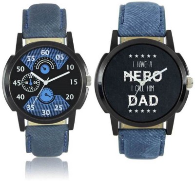 FASHION POOL MENS UNIQUE & STYLISH ULTIMATE COMBO OF BLUE & BLACK COLOR DIAL WITH FULL BLACK I HAVE A HERO DAD COLLECTION DIAL GRAPHICS WATCH COMBO WITH BLUE COLOR LEATHER BELT COMBO FOR PROFESSIONAL & PARTY WEAR WATCH FOR FESTIVAL COLLECTION Watch  - For Boys   Watches  (FASHION POOL)