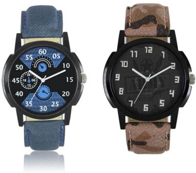 FASHION POOL MENS MOST STUNNING FAST RUNNING VINTAGE BIG SIZE ANALOG ROUND DIAL BLACK & BLUE COLOR DIAL COMBO WITH FULL BLACK ROUND DIAL ARMY SPECIAL WATCH DIAL WITH BLUE COLOR & ARMY DESIGN SPECIAL LEATHER BELT WATCH FOR PROFESSIONAL & CASUAL WEAR WATCH FOR FESTIVAL COLLECTION Watch  - For Boys   Watches  (FASHION POOL)