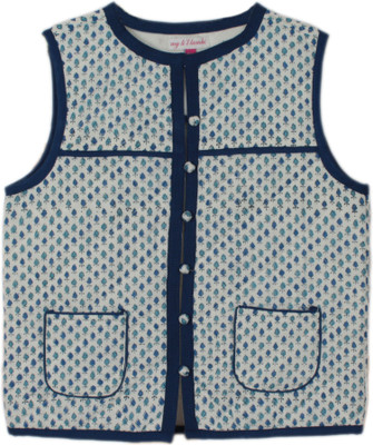 

My Little Lambs Sleeveless Printed Baby Girls Quilted Jacket, Navy