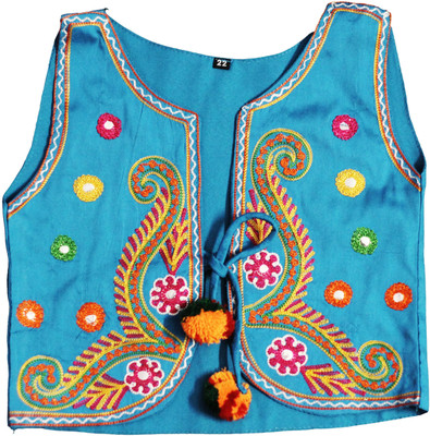 

BownBee Half Sleeve Embroidered Girls Jacket, Blue