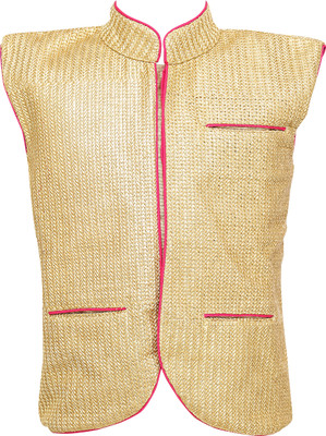 

K&U Sleeveless Self Design Boys Jacket, Gold