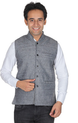 

Quetzal Sleeveless Solid Men's Jacket, Black;steel grey