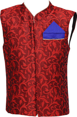

K&U Sleeveless Self Design Boys Jacket, Maroon