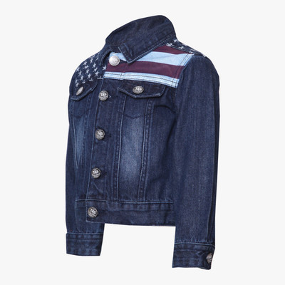 

Tales & Stories Full Sleeve Solid Baby Boys Denim Jacket, Dark blue