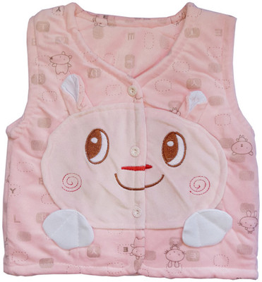

Upside Down Sleeveless Applique Baby Girls Jacket, Light pink
