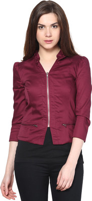 

Citrine Solid Women's Cropped Jacket, Dark rose pink