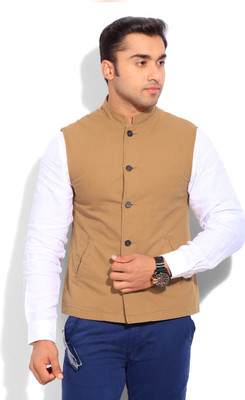 

Indian Terrain Sleeveless Solid Men's Jacket, British khaki