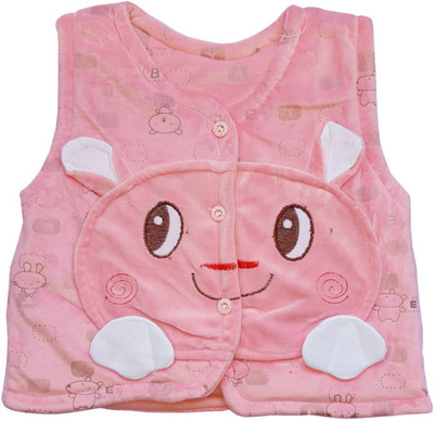 

Upside Down Sleeveless Applique Baby Girls Jacket, Pink