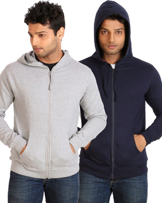 

Campus Sutra Full Sleeve Solid Men Fleece Jacket, Dark blue;grey