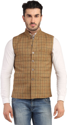 

Phedarus Sleeveless Checkered Men's Jacket, Sand brown
