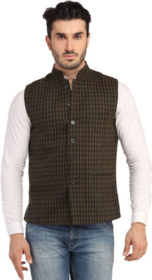 

Phedarus Sleeveless Checkered Men's Jacket, Walnut brown